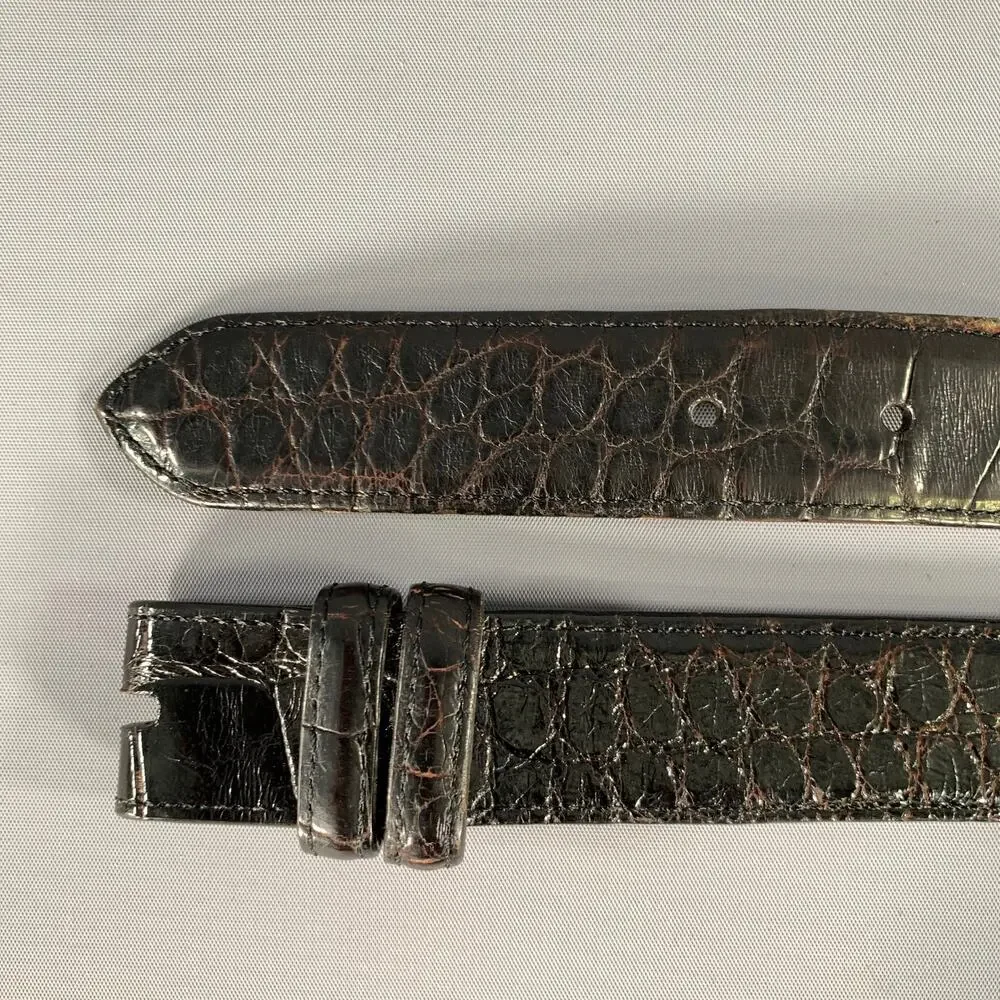 KLEINBERG SHERRILL Size 46 Black Croc Embossed Leather Belt